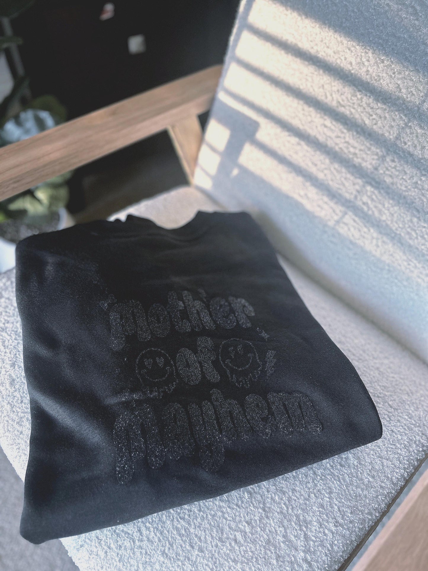 Crazy Club Black kids and mum Mother’s Day sweatshirt - Mother of Mayhem, MoM, family matching jumpers crewneck personalised mum gift