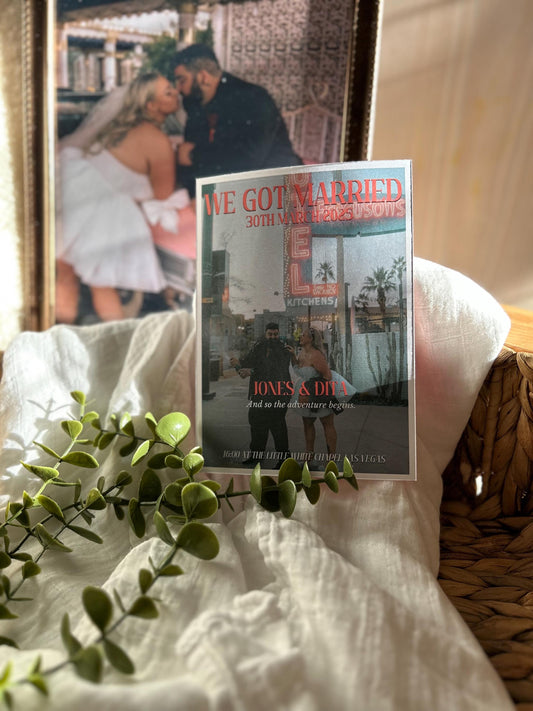 Editorial Digital Elopement Announcement Template elopement invitation just married, tied the knot, secret Las Vegas wedding invite bride