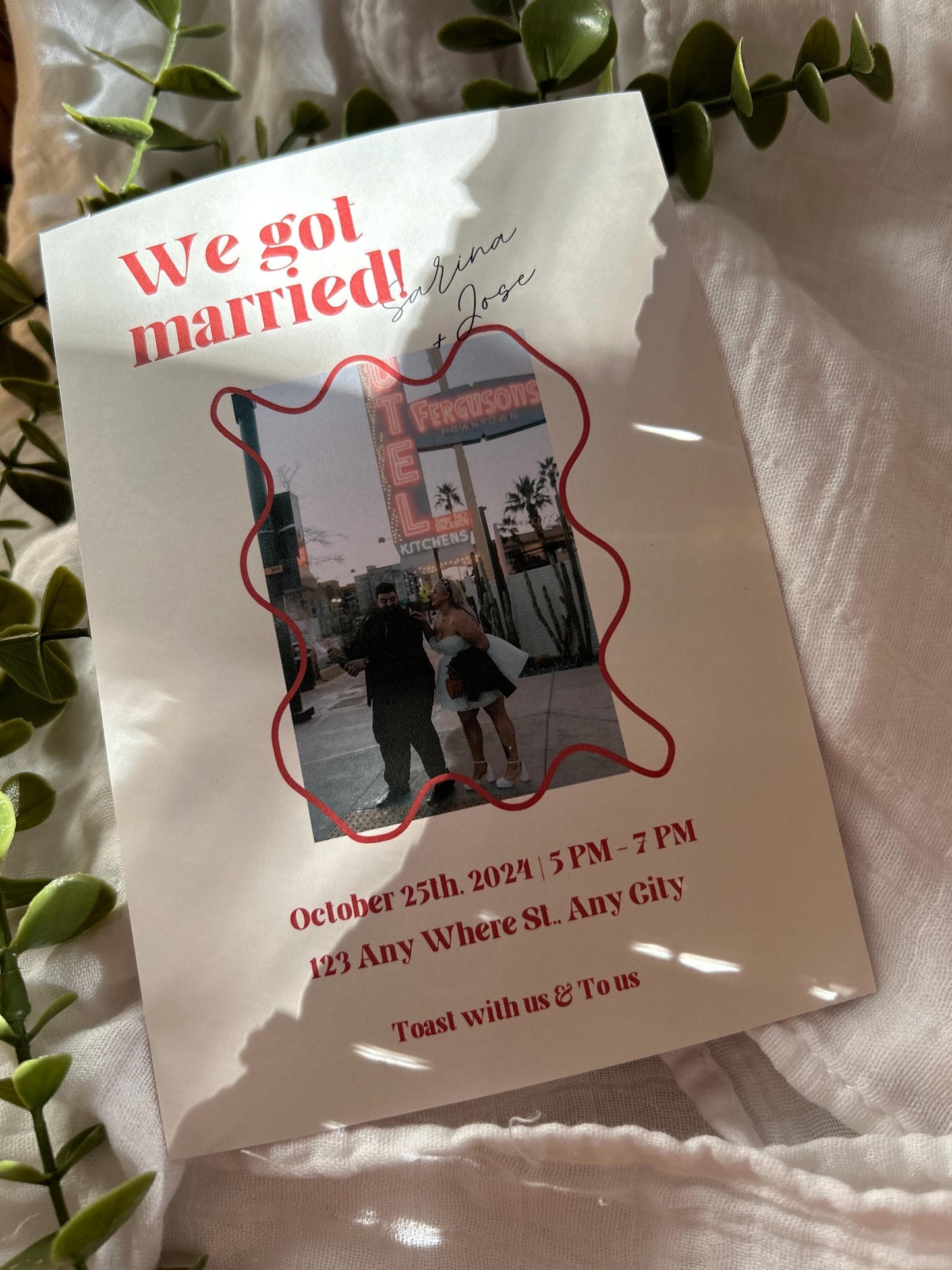 Retro Fun Digital Elopement Announcement Template elopement invitation just married, tied the knot, secret Las Vegas wedding invite bride