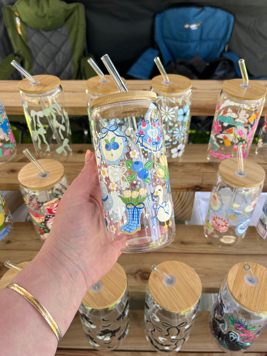 Blueberry Jam - 16oz Glass Cup w/Bamboo Lid & Glass Straw