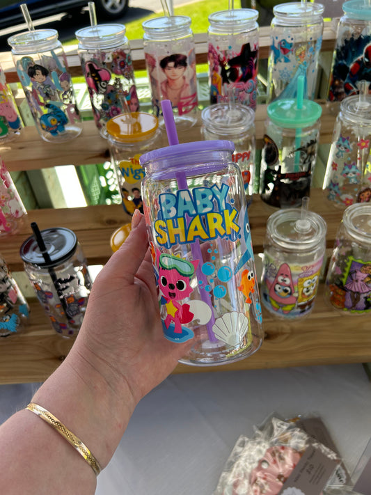 Baby Shark - 16oz Acrylic Cup W/acrylic lid & straw
