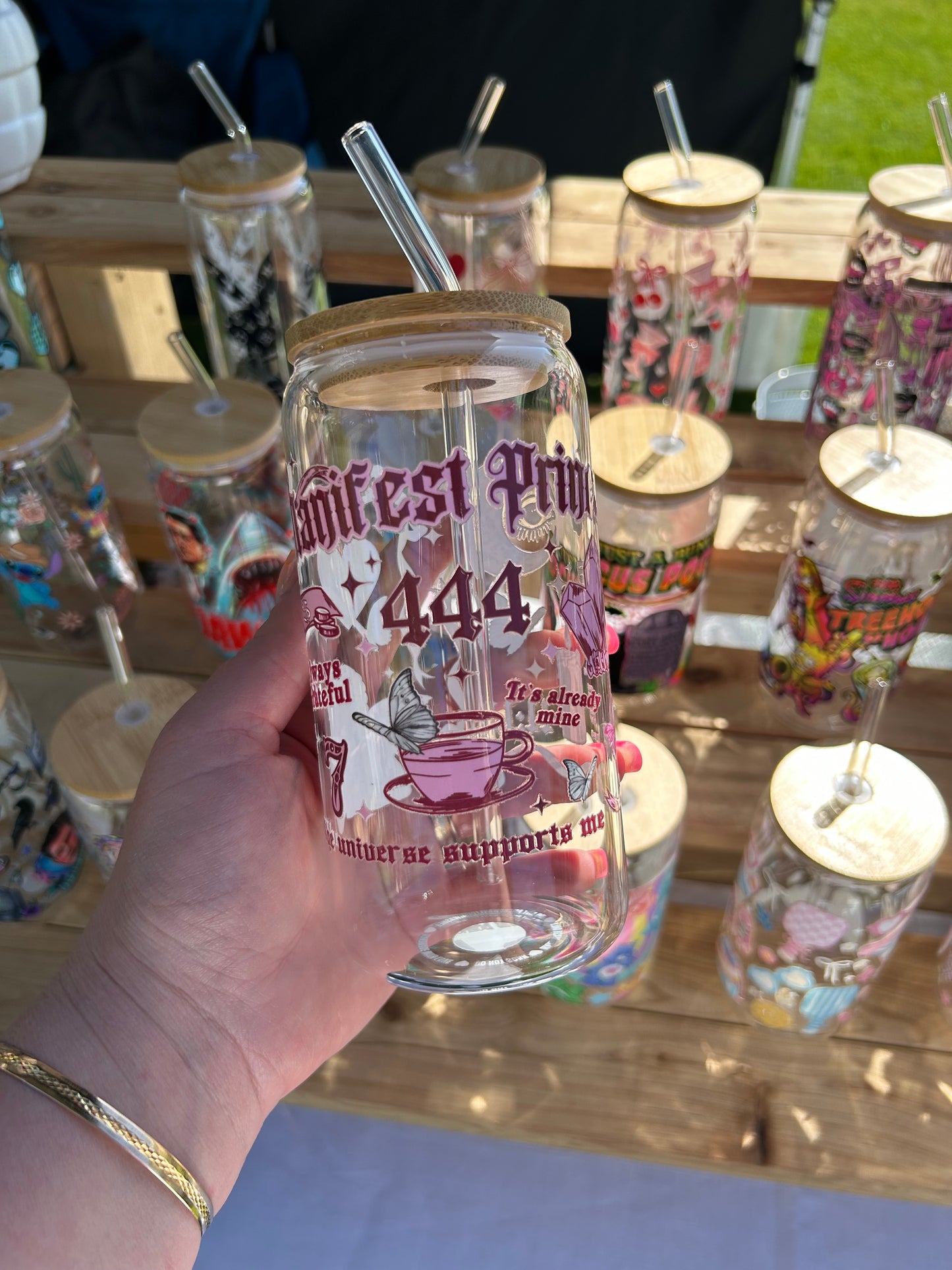 Manifest Princess - 16oz Glass Cup w/Bamboo Lid & Glass Straw