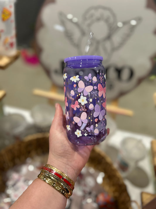 Purple Butterfly Glass Can