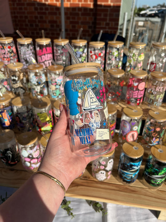Mama Mia! - 16oz Glass Cup w/Bamboo Lid & Glass Straw