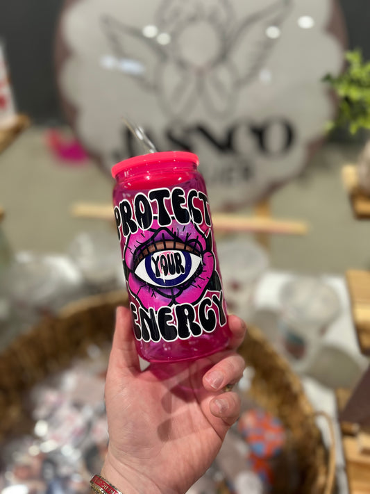 Protect your Energy Hot Pink Glass Cup