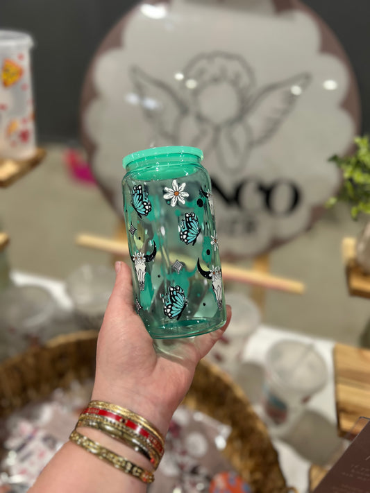 Teal Country Glass Cup