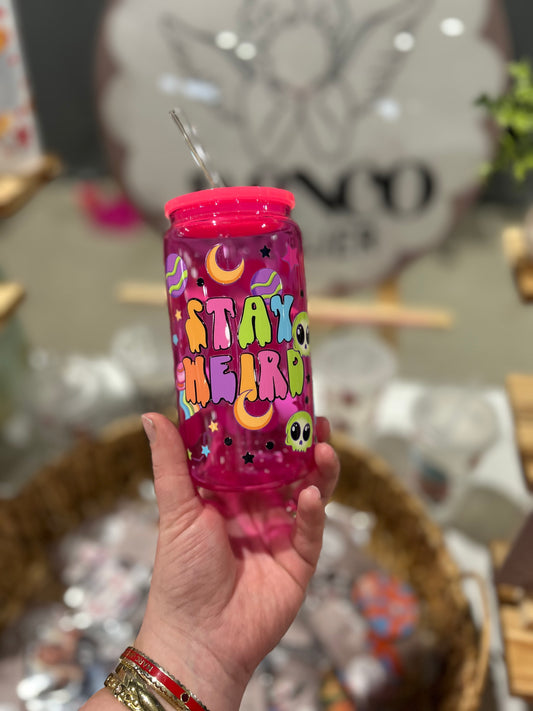 Stay Weird Hot Pink Custom Glass Can