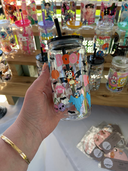 Halloween Bluey - 16oz Acrylic Cup W/acrylic lid & straw