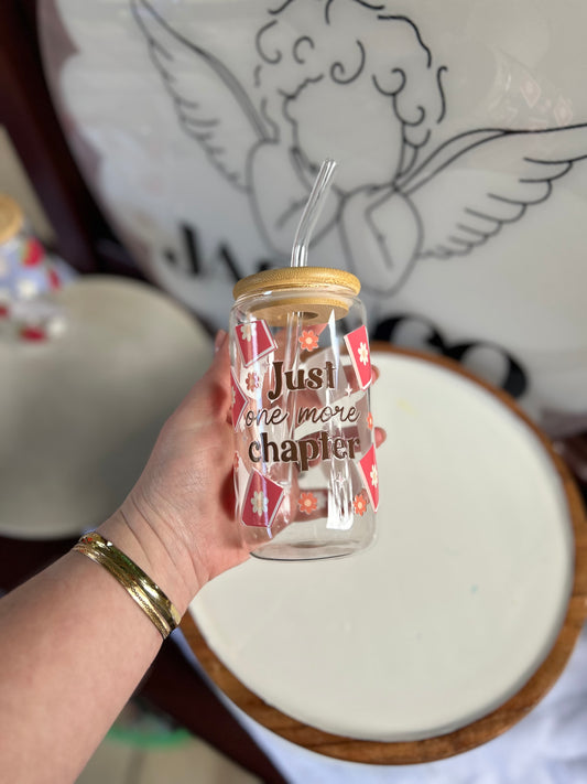 Bookish Glass Cup W/bamboo lid & glass straw