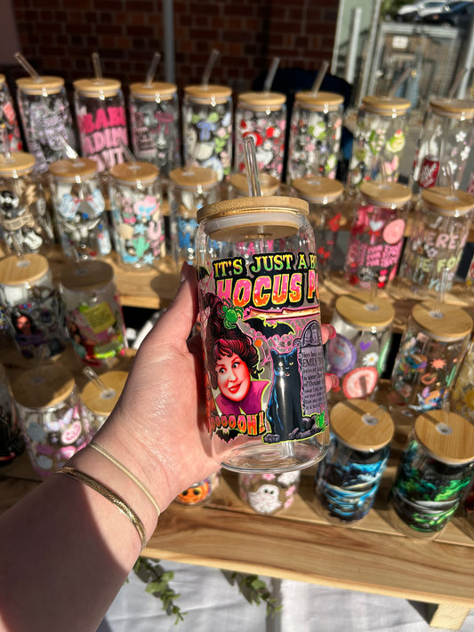 Witchy Hocus - 16oz Glass Cup w/Bamboo Lid & Glass Straw