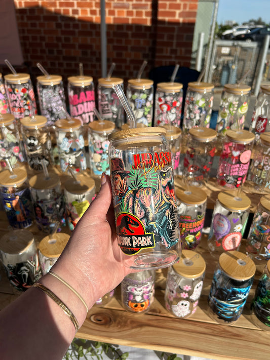 Jurassic - 16oz Glass Cup w/Bamboo Lid & Glass Straw