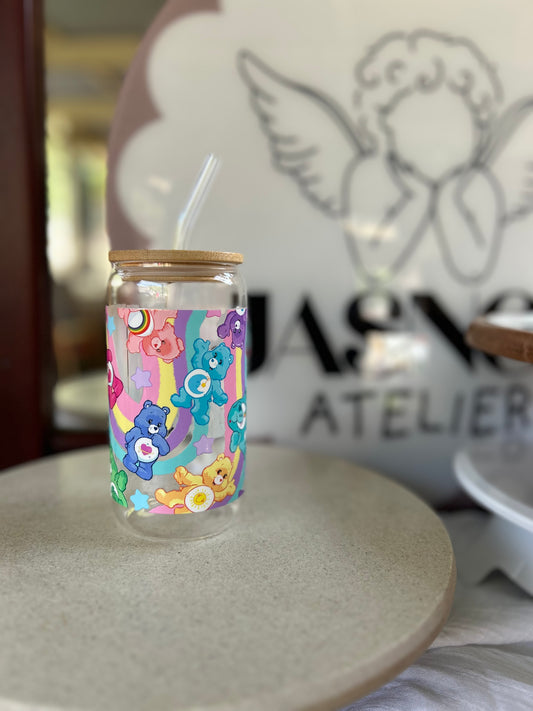 Care Bears Glass Cup W/bamboo lid & glass straw