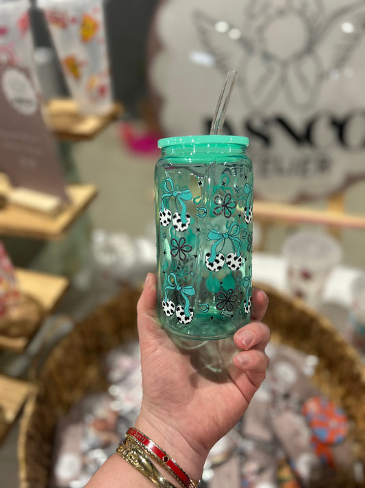 Teal Custom Country Cherry Printed Glass Can