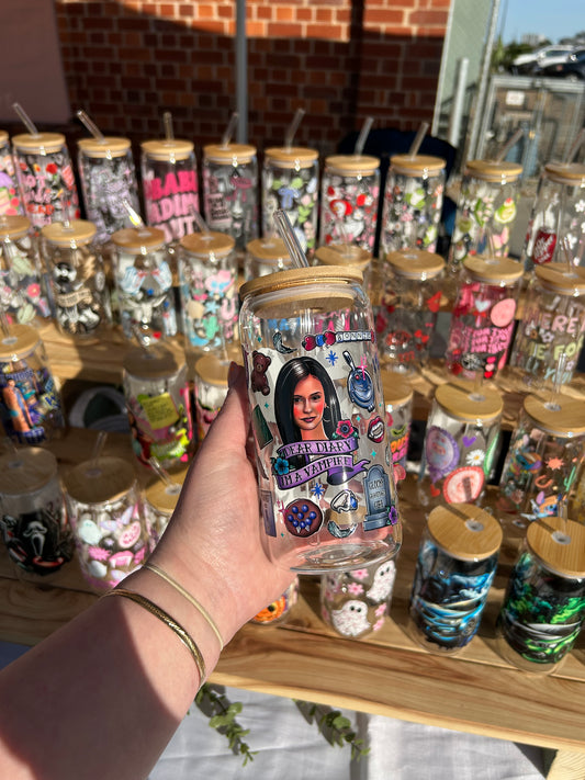 Vampire Diary - 16oz Glass Cup w/Bamboo Lid & Glass Straw