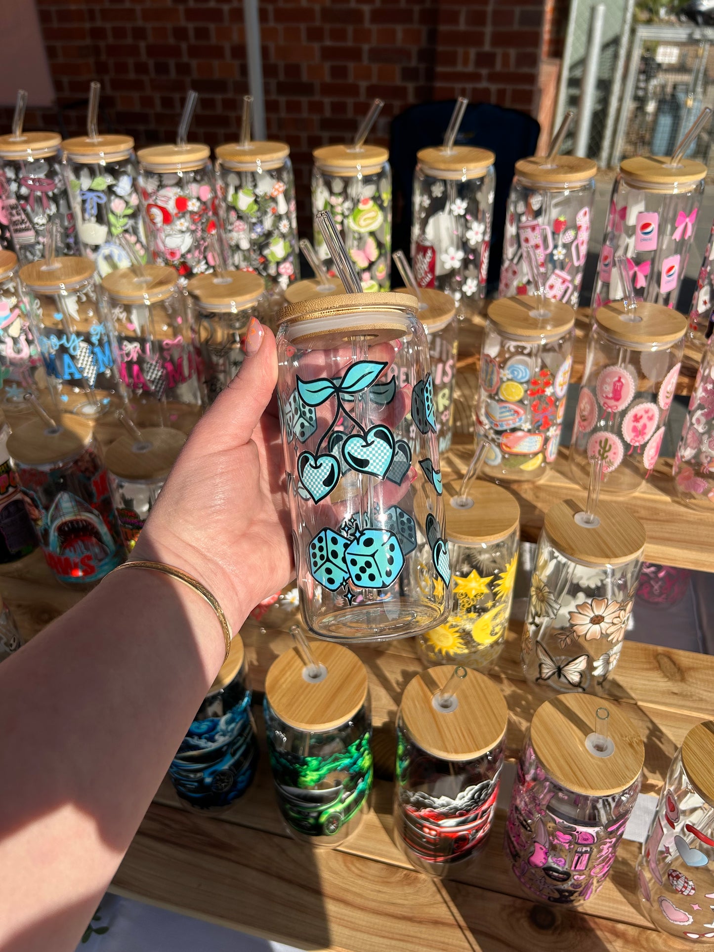 Retro Cherry - 16oz Glass Cup w/Bamboo Lid & Glass Straw