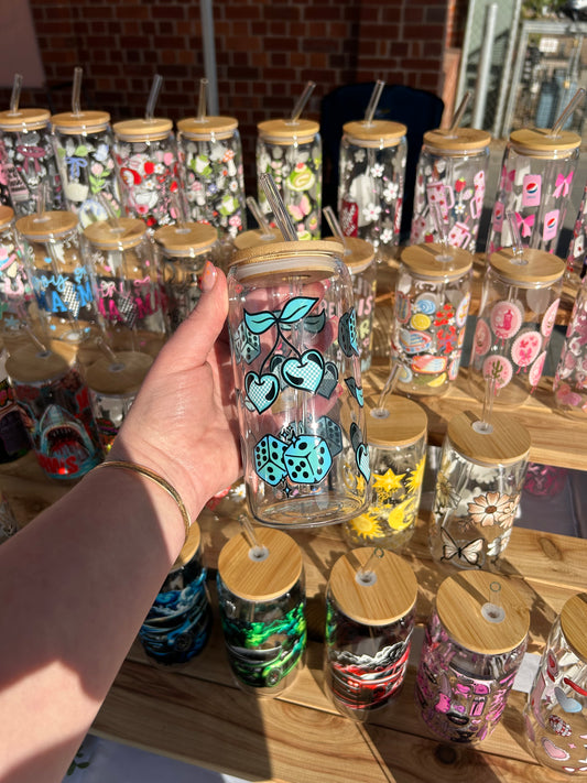 Retro Cherry - 16oz Glass Cup w/Bamboo Lid & Glass Straw