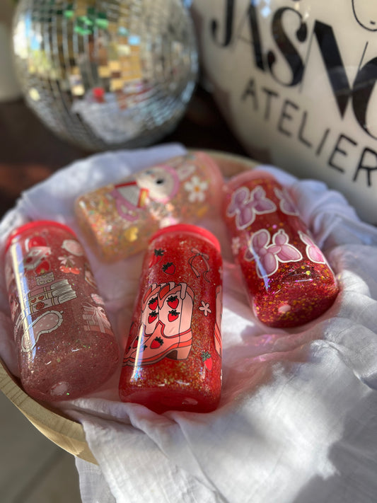 Strawberry Cowgirl Glass Snowglobe Tumbler