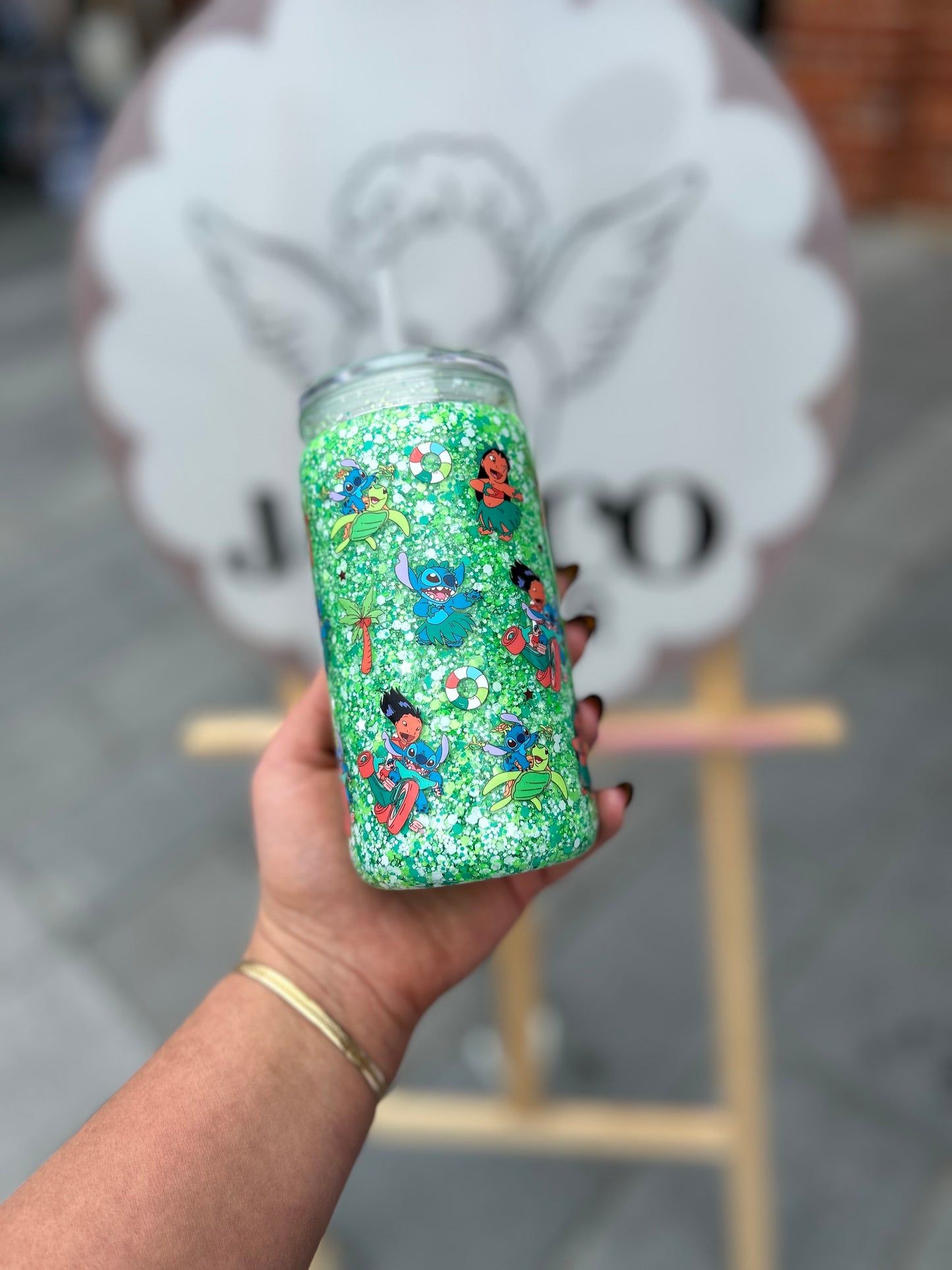 Tropical Stitch Double Walled Acrylic Cup W/ lid & straw