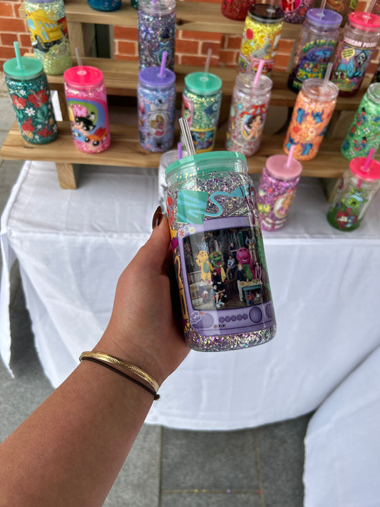 Barney Nostalgia Double Walled Acrylic Cup W/ lid & straw