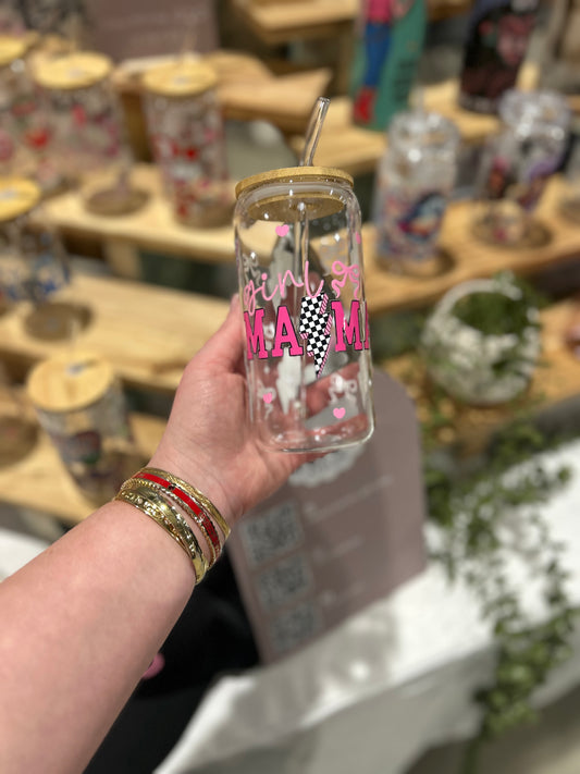Girl Mama Glass Cup W/bamboo lid & glass straw