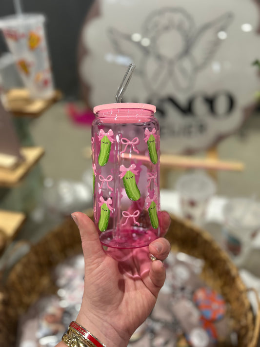 Pink Pickle Glass Cup