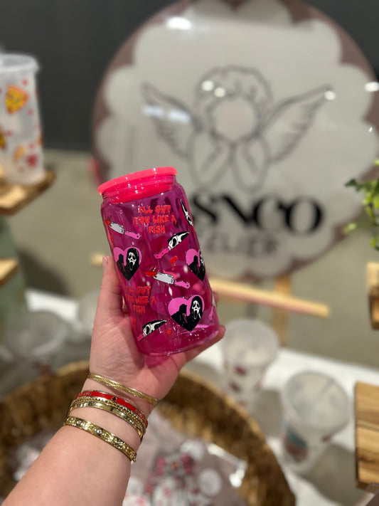 Ghost Face Scream Hot Pink Glass Can
