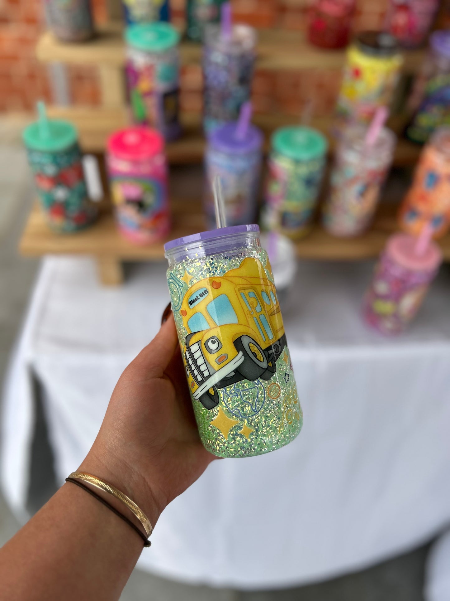 Magic School Bus Nostalgia Double Walled Acrylic Cup W/ lid & straw