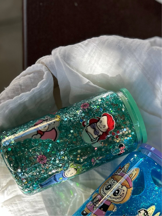Kewpie Inspired Glass Snowglobe Tumbler Teal