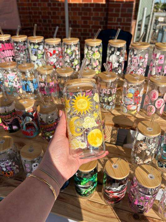 My Sun & My Moon - 16oz Glass Cup w/Bamboo Lid & Glass Straw