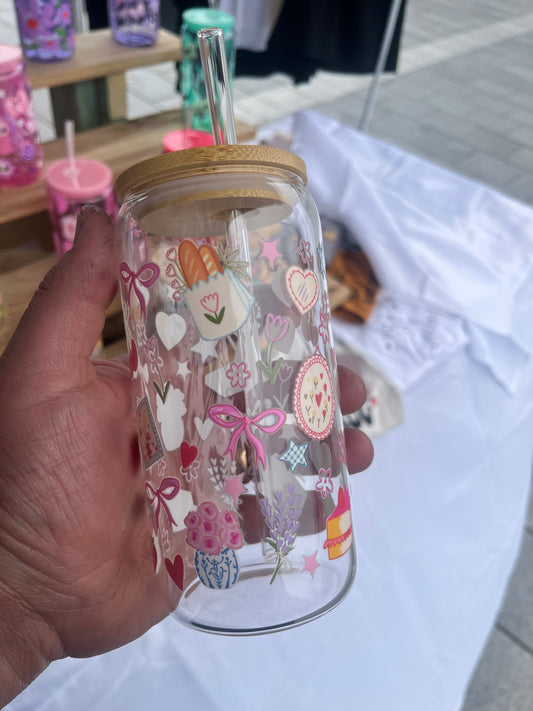 Sunday Glass Cup W/bamboo lid & glass straw