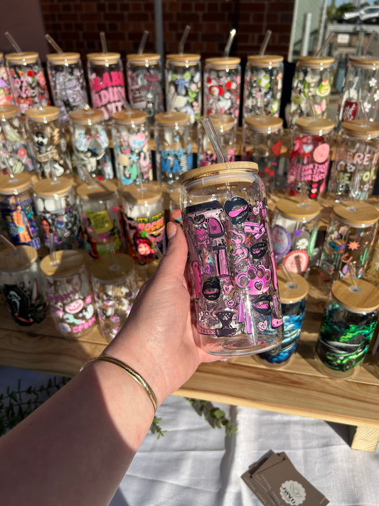 Baddie - 16oz Glass Cup w/Bamboo Lid & Glass Straw