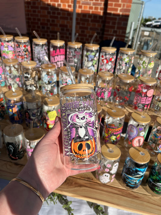 Nightmare - 16oz Glass Cup w/Bamboo Lid & Glass Straw