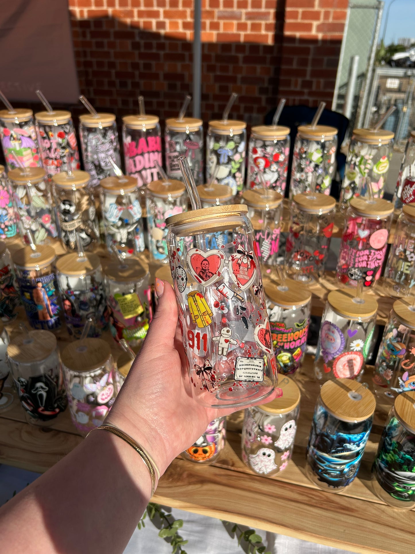 Horror Hearts - 16oz Glass Cup w/Bamboo Lid & Glass Straw