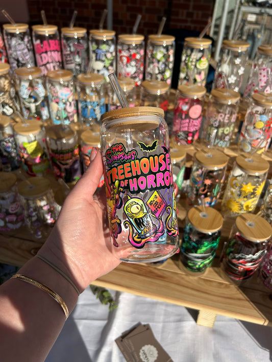 Treehouse of Horror - 16oz Glass Cup w/Bamboo Lid & Glass Straw