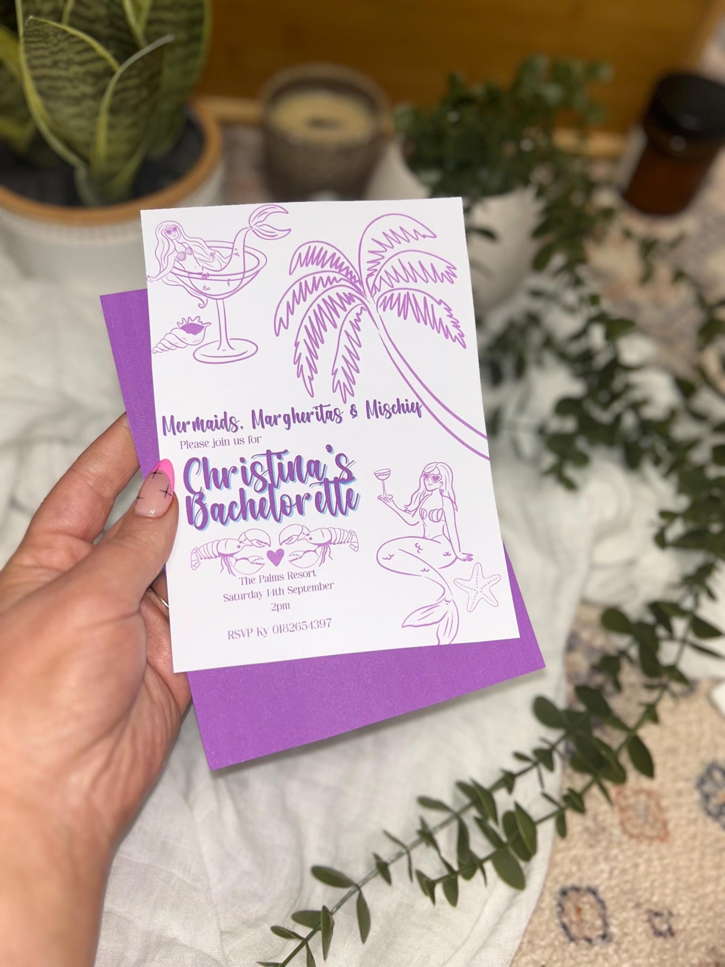 Mermaid Bachelorette Invitation - Purple Tropical Party Invite | Editable Canva Template | Instant Download