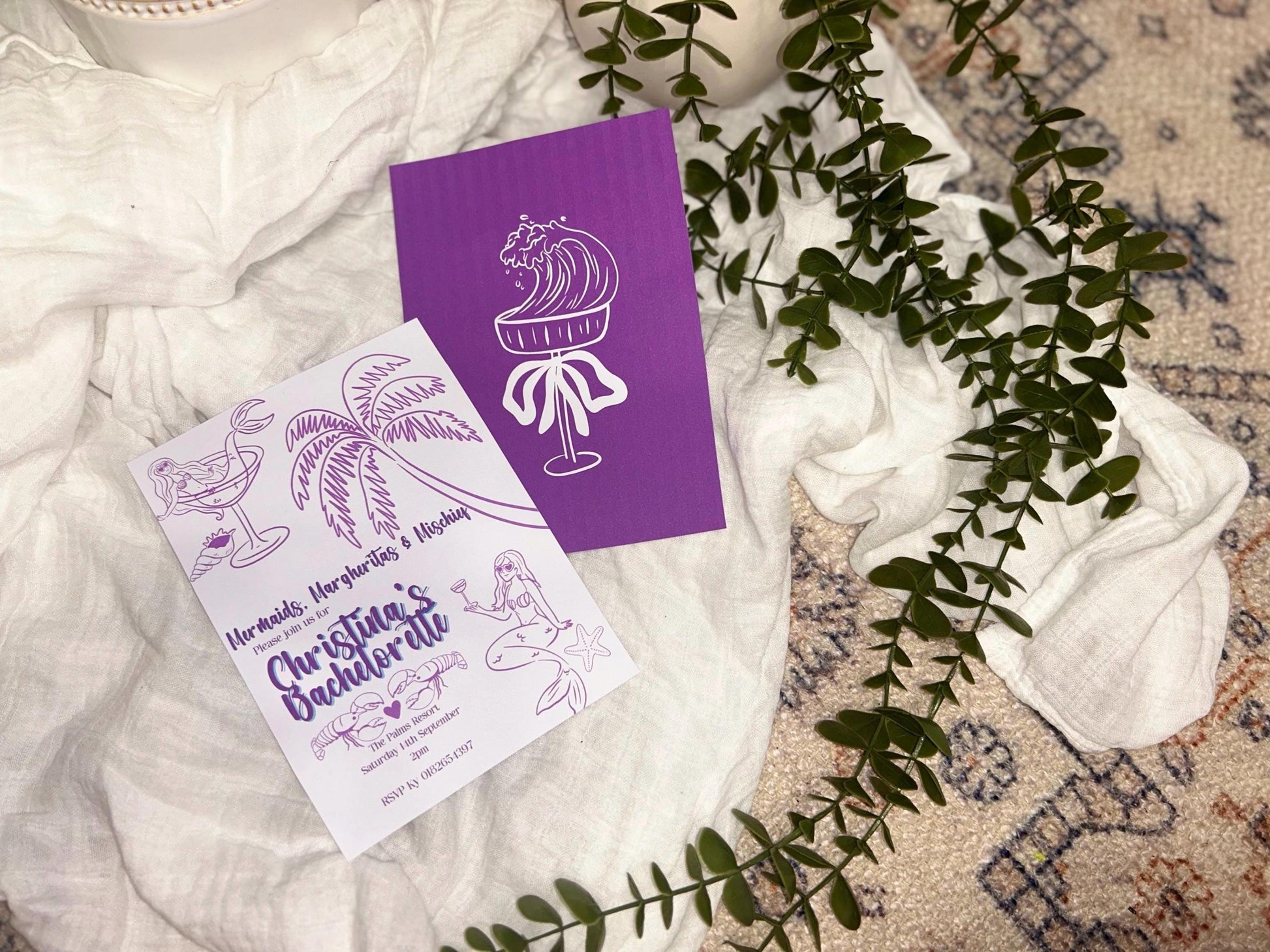 Mermaid Bachelorette Invitation - Purple Tropical Party Invite | Editable Canva Template | Instant Download