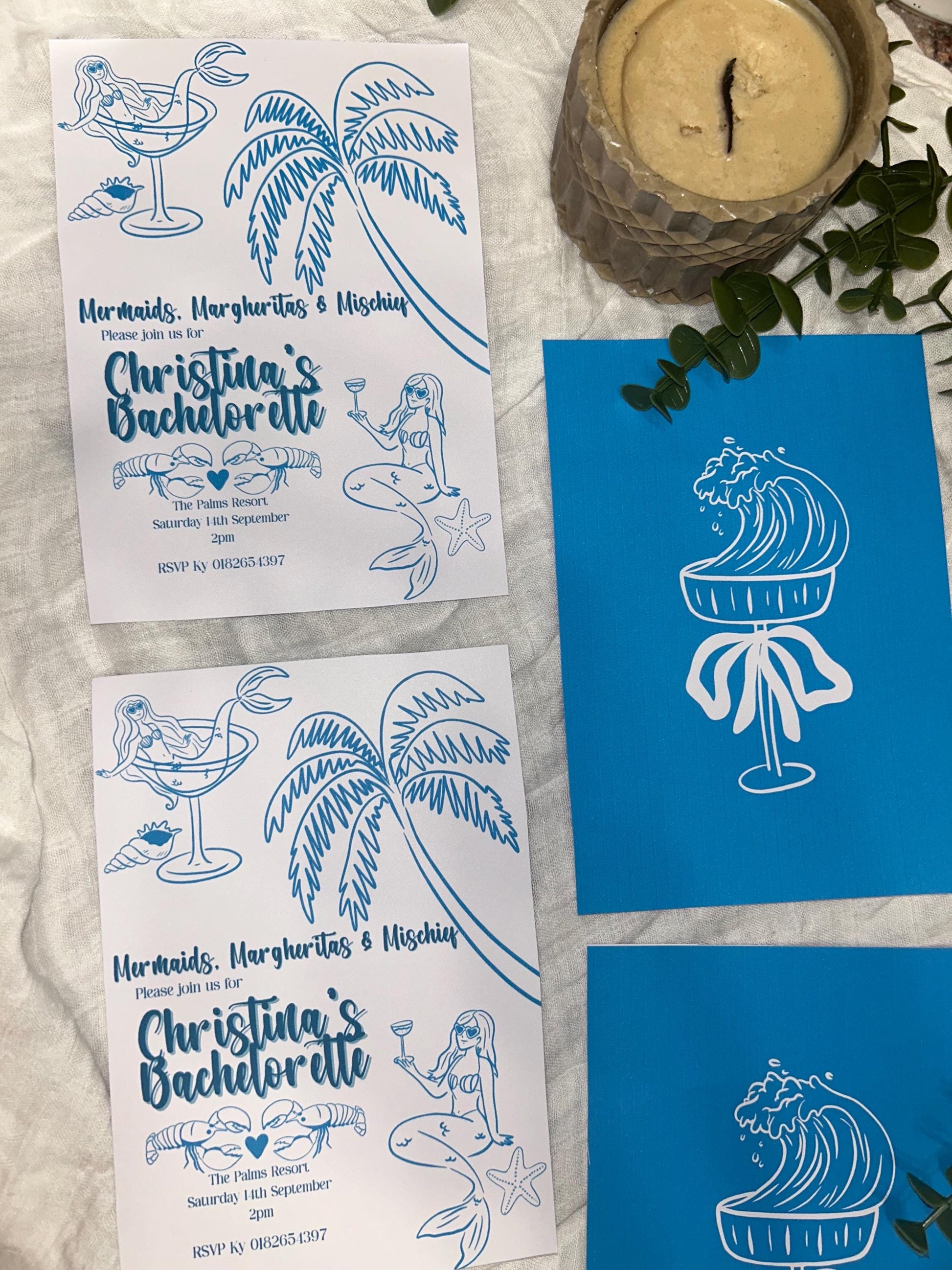 Mermaid Bachelorette Invitation - Tropical Beach Party Invite Editable Canva custom template wedding hens milestone birthday surprise event