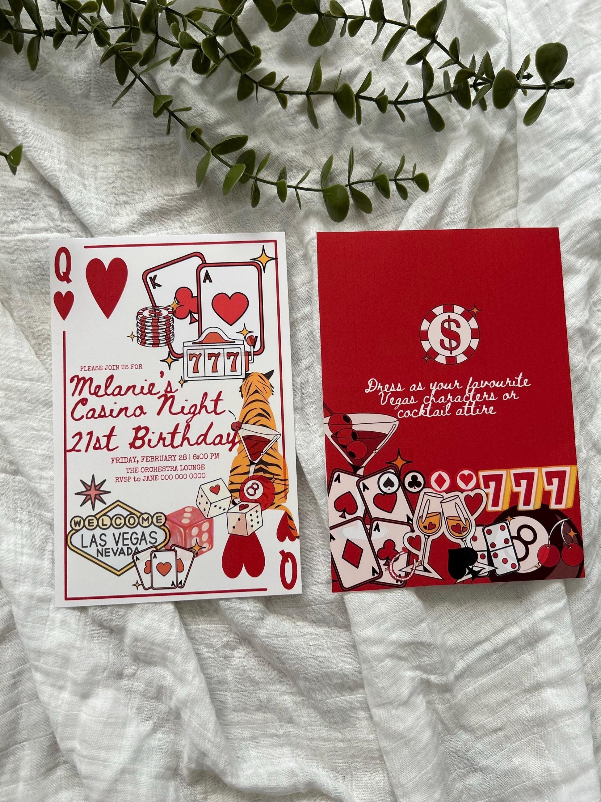 Las Vegas Casino Night Themed Party Invitations Bachelorette Milestone 21 30 18 Birthday Party Dinner Wedding Elopement Reception Invitation