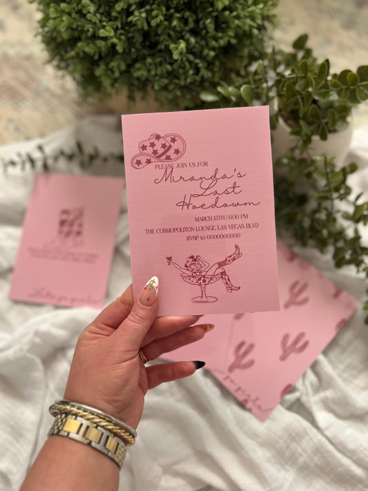 Cute Bachelorette Last Hoedown Bundle: Invitation and Program, My Last Hoedown, Rodeo/Martini Cowgirl Theme. Bachelorette wedding invitation