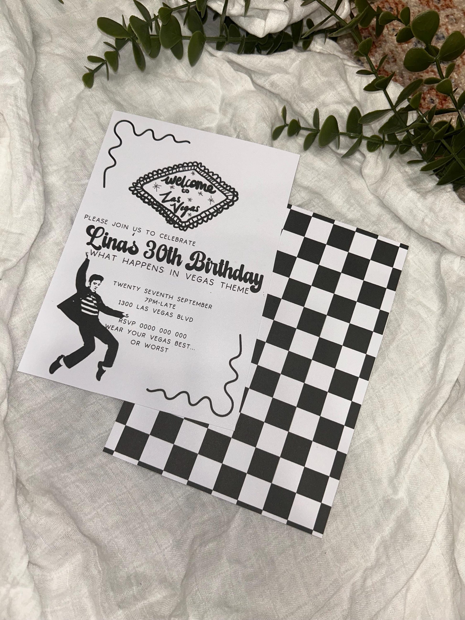 Elvis 30th 21st Ladies or Mens Birthday Invitation What happens in Vegas Viva Las Vegas Party, Casino Gambler Rock n Roll Theme Party Invite