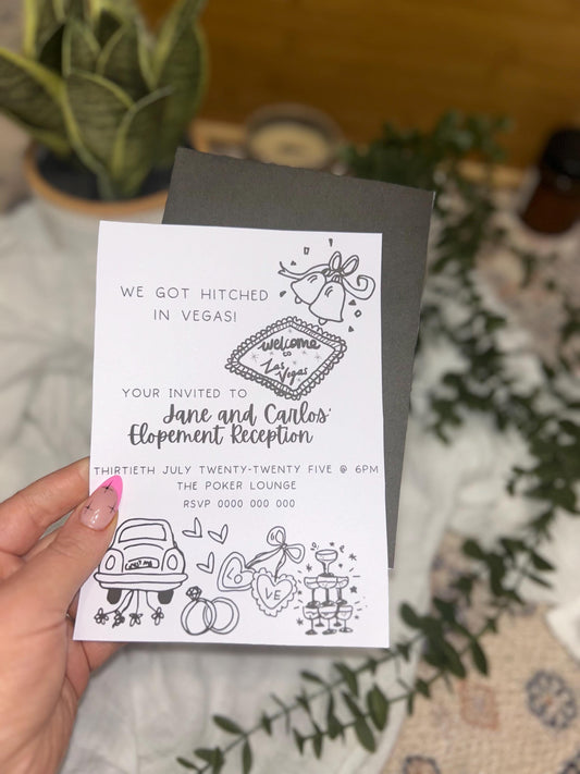 We Got Hitched Invitation Married in Vegas Invite Elopement announcement Just Married Wedding Invitation Cute Modern Artsy Edgy Goth Wedding