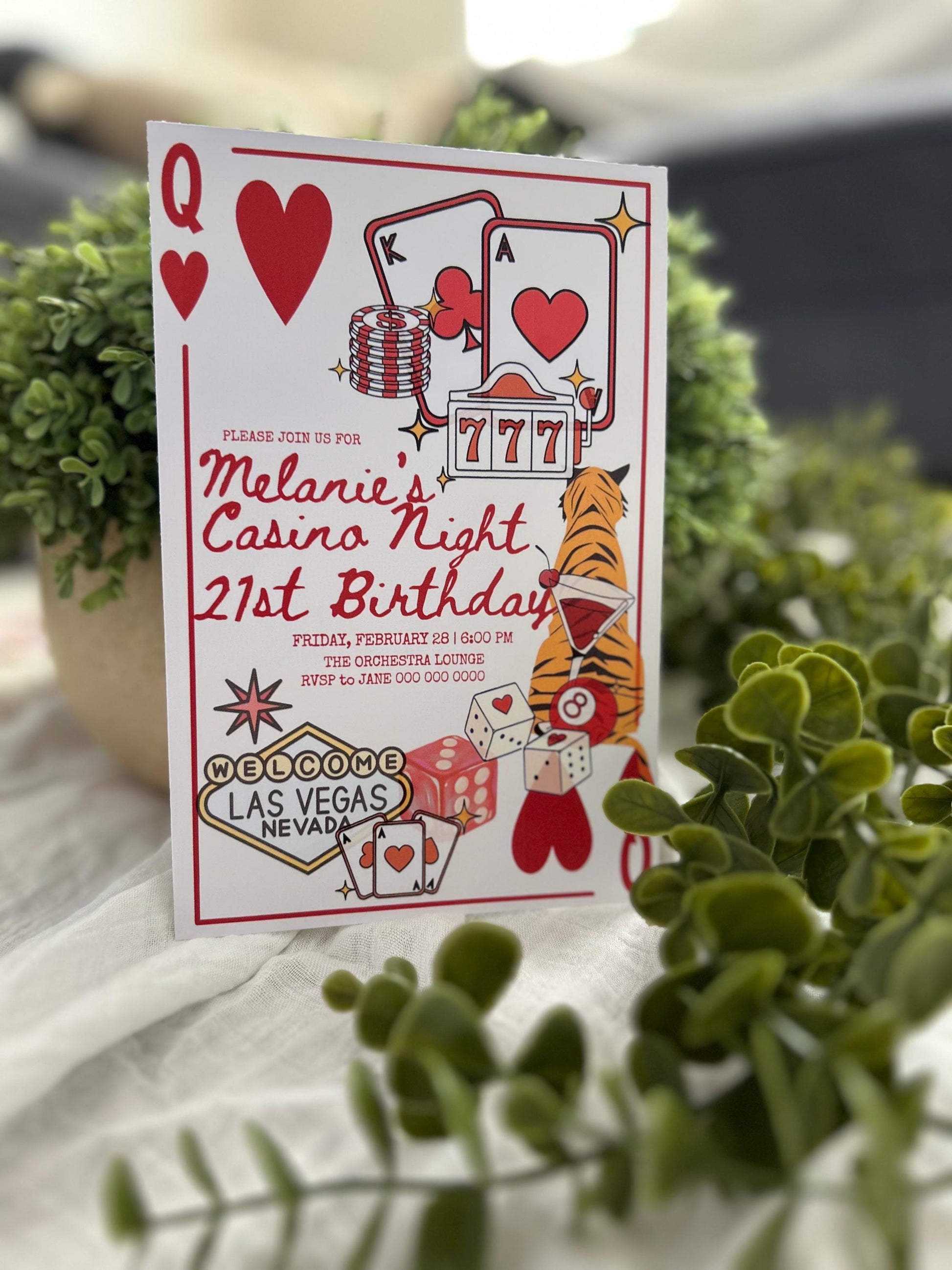 Las Vegas Casino Night Themed Party Invitations Bachelorette Milestone 21 30 18 Birthday Party Dinner Wedding Elopement Reception Invitation