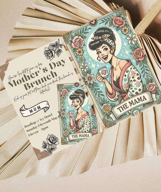 Mother's Day Bottomless Brunch Invitation - Mom Mum Mummy Mother Grandmother Celebration Invitation Happy Moms Day Retro Tattoo Inspired mum