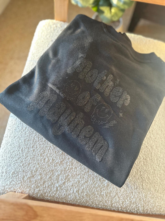 Crazy Club Black kids and mum Mother’s Day sweatshirt - Mother of Mayhem, MoM, family matching jumpers crewneck personalised mum gift