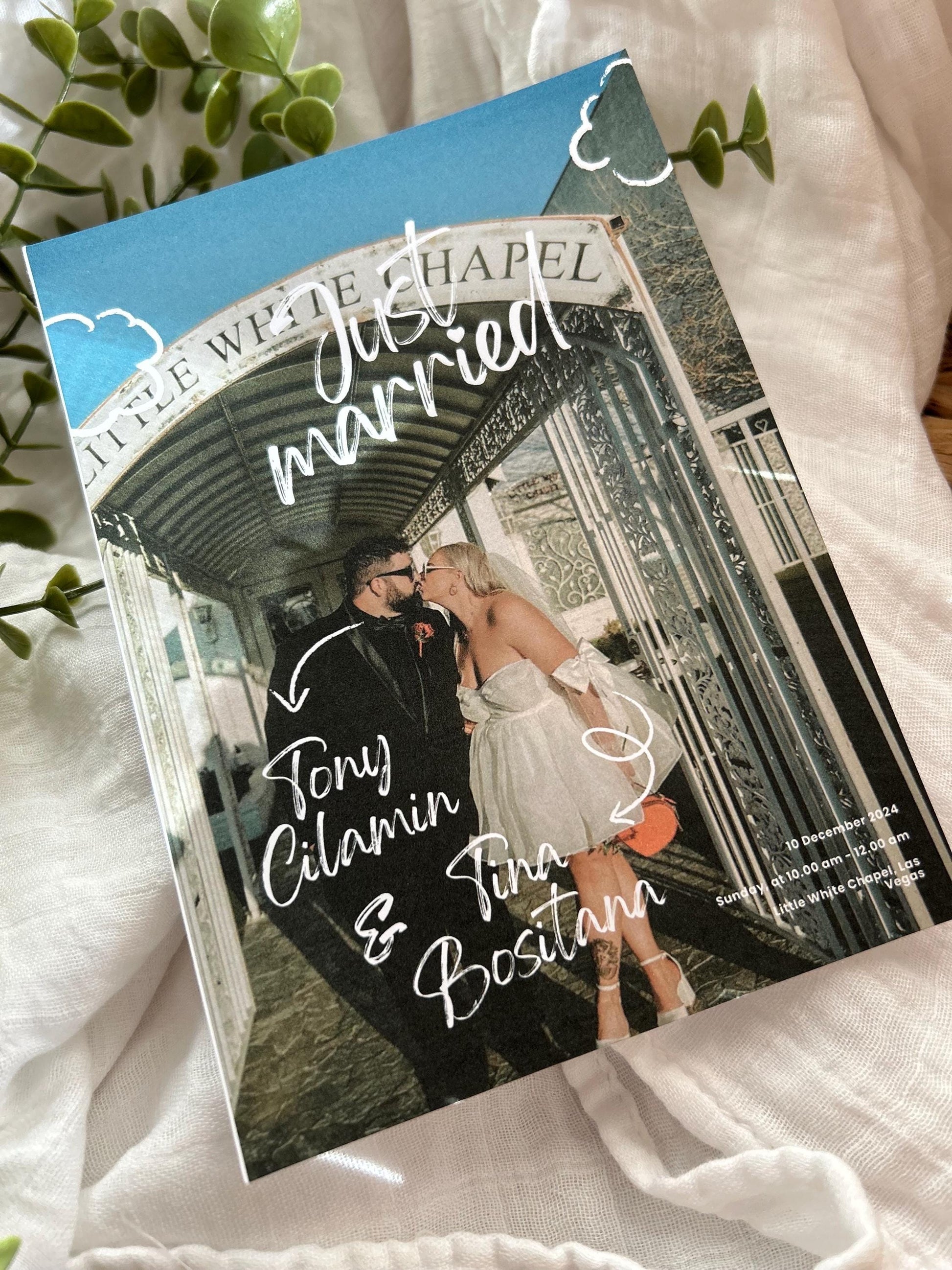 Fun & fresh Digital Elopement Announcement Template elopement invitation just married, tied the knot, secret Las Vegas wedding invite bride