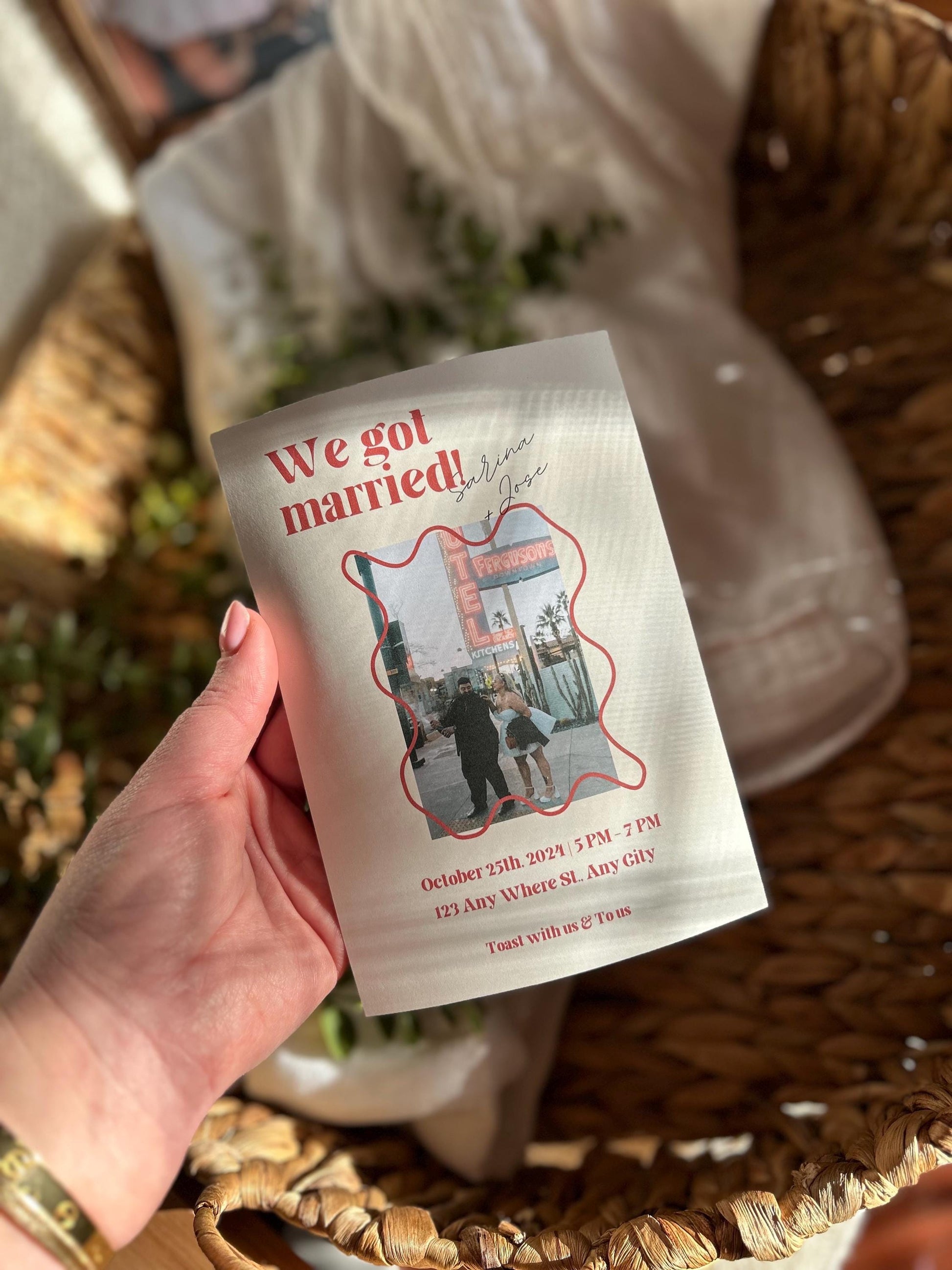 Retro Fun Digital Elopement Announcement Template elopement invitation just married, tied the knot, secret Las Vegas wedding invite bride