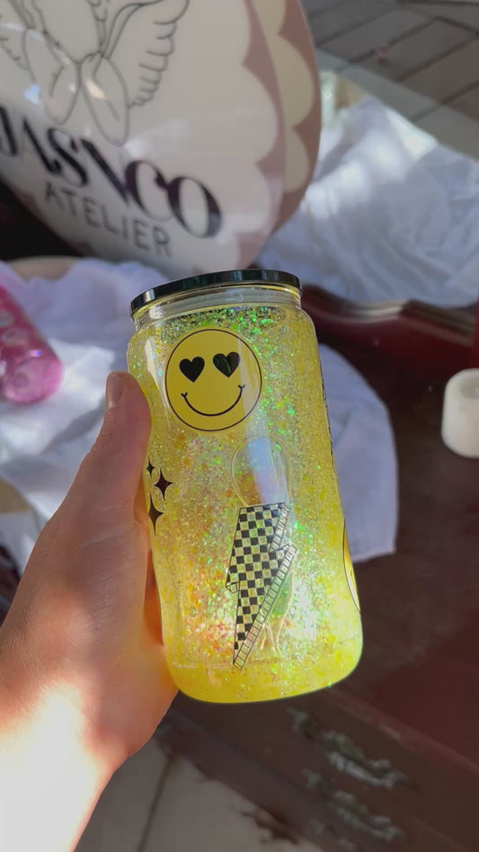 Yellow Smiley Glass Snowglobe Tumbler